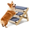 image:imageVEVOR Wood Pet Stairs 5Step Dog Stairs for Beds Sofa amp Cars 150lbs Load Capacity Floded Flat Design Stable amp Sturdy Cat amp Dog Step Ladder for Small Medium Large Older Pet Puppy EssentialsWood ColorBlue
