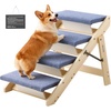 image:imageVEVOR Wood Pet Stairs 5Step Dog Stairs for Beds Sofa amp Cars 150lbs Load Capacity Floded Flat Design Stable amp Sturdy Cat amp Dog Step Ladder for Small Medium Large Older Pet Puppy EssentialsWood ColorBlue