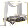 image:imageVEVOR Canopy Bed Frame Twin Size Metal Canopy Bed with Minimalist Headboard amp Four Posters Design Heavy Duty Steel Slats Support Underbed Storage Space No Box Spring Needed Easy Assembly PinkQueen