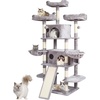 image:imageVEVOR Cat Tree for Indoor Cats 685 Cat Tower with 2 Cat Condos Sisal Scratching Post Hammocks Top Perches Jumping Platforms and Ramp Cat Furniture Activity Center with Hang Balls Light GreyLight Grey