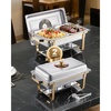 image:imageVEVOR Chafing Dish Buffet Set 8 Qt 6 Pack Stainless Steel Chafer with 6 Full Size Pans Rectangle Catering Warmer Server with Lid Water Pan Stand Fuel Holder for Weddings Parties Banquets SilverGold