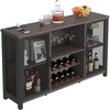 image:imageVEVOR Corner Industrial Bar Cabinet Wine Table for Liquor amp Glasses Sideboard Buffet Cabinet with Glass Holder Freestanding Farmhouse Wood Coffee Bar Cabinet for Living Room Home Bar Black Walnut55D x 138W x 323H