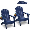 image:imageVEVOR Folding Adirondack Chairs Set of 2 with Cup Holder AllWeather Portable Plastic Fire Pit Chair Outdoor Adirondack Patio Chair with Relaxing Arm Rest Ergonomic for Garden Backyard WhiteNavy Blue Plastic Adirondack Chairs Set of 2 With Cup Holder