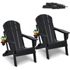 Black Plastic Adirondack Chairs Set of 2 With Cup Holder