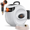 image:imageVEVOR Retractable Hose Reel 100 ft x 12 inch Garden Water Hose Reel with 9Pattern Nozzle 180 Swivel Bracket WallMounted Automatic Rewind Lock at Any Length with Slow Return System65 ft