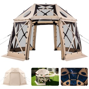 image:imageVEVOR 12  12ft 6 Sided Popup Canopy Shelter Tent with Mesh Windows Portable Carry Bag Stakes Large Shade Tents for Outdoor Camping Lawn and Backyard BrownBeigeBeige