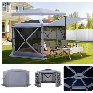 image:imageVEVOR 12  12ft 6 Sided Popup Canopy Shelter Tent with Mesh Windows Portable Carry Bag Stakes Large Shade Tents for Outdoor Camping Lawn and Backyard BrownBeigeGray