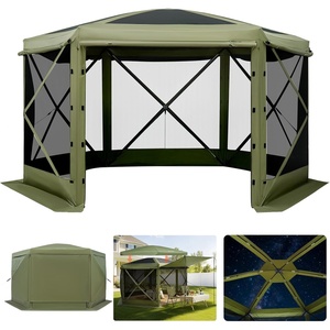 image:imageVEVOR 12  12ft 6 Sided Popup Canopy Shelter Tent with Mesh Windows Portable Carry Bag Stakes Large Shade Tents for Outdoor Camping Lawn and Backyard BrownBeigeArmy Green