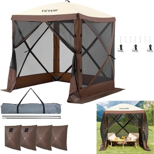 image:imageVEVOR 12  12ft 6 Sided Popup Canopy Shelter Tent with Mesh Windows Portable Carry Bag Stakes Large Shade Tents for Outdoor Camping Lawn and Backyard BrownBeigeBrown