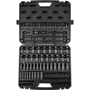 image:imageVEVOR 12 Drive Impact Socket Set 65 Piece SAE 38 to 114 and Metric 1024mm 6 Point CrV Alloy Steel for Auto Repair EasytoRead Size Markings Rugged Construction Storage Case38 90PCS Swivel CRMO