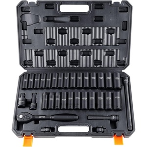 image:imageVEVOR 12 Drive Impact Socket Set 65 Piece SAE 38 to 114 and Metric 1024mm 6 Point CrV Alloy Steel for Auto Repair EasytoRead Size Markings Rugged Construction Storage Case12 33PCS