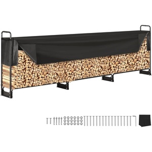 image:imageVEVOR 127FT Outdoor Firewood Rack with Cover 152x142x461in Heavy Duty Firewood Holder amp 600D Oxford Waterproof Cover for Fireplace Patio IndoorOutdoor Log Storage Rack for 34 Cord of Firewood127 FT