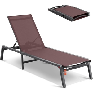 image:imageVEVOR 2 Pcs Chaise Lounge Chairs Outdoor Aluminum Patio Lounge Chair with Adjustable 5Position Folding Pool Chairs Recliner and Full Flat Tanning Chair for Patio Beach Pool Blue 2 pcsBrown