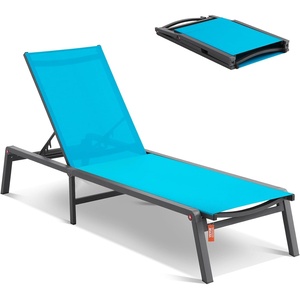 image:imageVEVOR 2 Pcs Chaise Lounge Chairs Outdoor Aluminum Patio Lounge Chair with Adjustable 5Position Folding Pool Chairs Recliner and Full Flat Tanning Chair for Patio Beach Pool Blue 2 pcsBlue