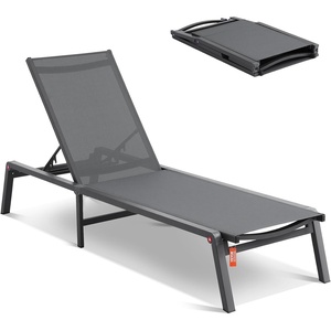 image:imageVEVOR 2 Pcs Chaise Lounge Chairs Outdoor Aluminum Patio Lounge Chair with Adjustable 5Position Folding Pool Chairs Recliner and Full Flat Tanning Chair for Patio Beach Pool Blue 2 pcsGrey