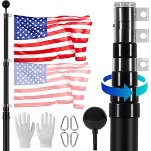 image:imageVEVOR 20FT Telescoping Flag Pole Kit Heavy Duty Aluminum Alloy in Ground Flag Poles for Outside 3 Display Modes Flagpole with 3x5 American Flag Professional Accessories SilverBlack