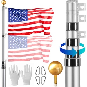 image:imageVEVOR 20FT Telescoping Flag Pole Kit Heavy Duty Aluminum Alloy in Ground Flag Poles for Outside 3 Display Modes Flagpole with 3x5 American Flag Professional Accessories SilverSilver