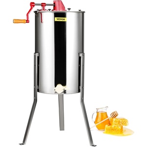 image:imageVEVOR 3 Frame Honey Extractor Stainless Steel Manual Beekeeping Extraction Honeycomb Drum Spinner with Transparent Lid Apiary Centrifuge Equipment with Height Adjustable Stand3 Frame