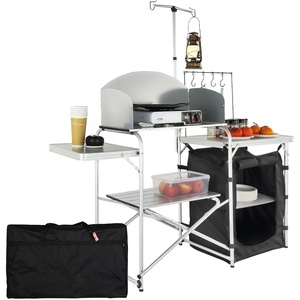 image:imageVEVOR Camping Kitchen Table Outdoor Camp Cooking Table Aluminum Portable Cook Station with Storage Cupboard Carrying Bag Detachable Windscreen Quick Setup for BBQ Party Picnic RV Travel BlackBlack