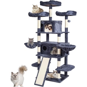image:imageVEVOR Cat Tree for Indoor Cats 685 Cat Tower with 2 Cat Condos Sisal Scratching Post Hammocks Top Perches Jumping Platforms and Ramp Cat Furniture Activity Center with Hang Balls Light GreyDark Grey