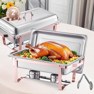 image:imageVEVOR Chafing Dish Buffet Set 8 Qt 6 Pack Stainless Steel Chafer with 6 Full Size Pans Rectangle Catering Warmer Server with Lid Water Pan Stand Fuel Holder for Weddings Parties Banquets SilverRose Gold