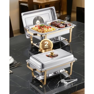 image:imageVEVOR Chafing Dish Buffet Set 8 Qt 6 Pack Stainless Steel Chafer with 6 Full Size Pans Rectangle Catering Warmer Server with Lid Water Pan Stand Fuel Holder for Weddings Parties Banquets SilverGold