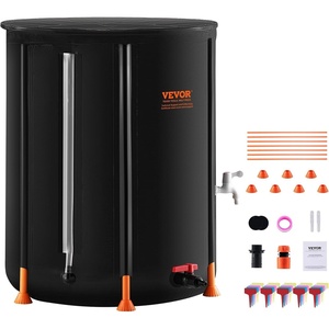 image:imageVEVOR Collapsible Rain Barrel 100 Gallon380 L Portable Water Tank PVC Rainwater Collection Barrel with Spigots and Overflow Kit Water Barrel for Garden Water CatcherNew Black
