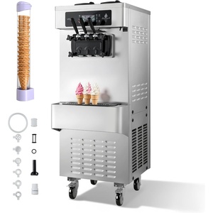 image:imageVEVOR Commercial Ice Cream Machine 2028LH Yield 2200W 3Flavor Freestanding Soft Serve Ice Cream Maker with 2 x 6L Hoppers amp Hopper Agitation PreCooling SelfCleaning for Snack Dessert ShopsVertical 3 Flavors Flagship ModelNew