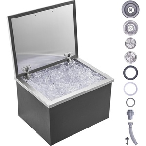 image:imageVEVOR Drop in Ice Chest 24 L x 20 W x 15 H Stainless Steel Ice Cooler Commercial Ice Bin with Hinged Cover 40 qt Outdoor Kitchen Ice Bar DrainPipe and Drain Plug Included for Cold Wine BeerSilverblack