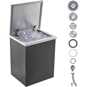 image:imageVEVOR Drop in Ice Chest 24 L x 20 W x 15 H Stainless Steel Ice Cooler Commercial Ice Bin with Hinged Cover 40 qt Outdoor Kitchen Ice Bar DrainPipe and Drain Plug Included for Cold Wine BeerSilver