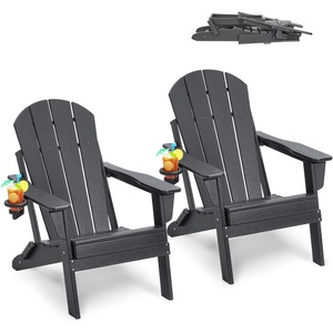 image:imageVEVOR Folding Adirondack Chairs Set of 2 with Cup Holder AllWeather Portable Plastic Fire Pit Chair Outdoor Adirondack Patio Chair with Relaxing Arm Rest Ergonomic for Garden Backyard WhiteGray Plastic Adirondack Chairs Set of 2 With Cup Holder