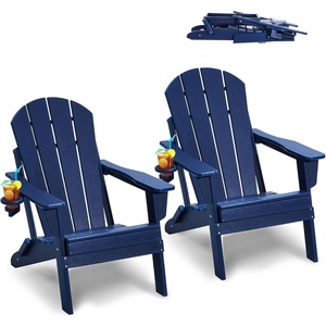 image:imageVEVOR Folding Adirondack Chairs Set of 2 with Cup Holder AllWeather Portable Plastic Fire Pit Chair Outdoor Adirondack Patio Chair with Relaxing Arm Rest Ergonomic for Garden Backyard WhiteNavy Blue Plastic Adirondack Chairs Set of 2 With Cup Holder