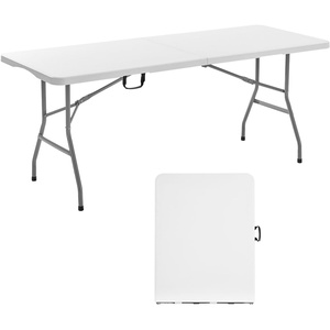image:imageVEVOR Folding Table Heavy Duty Portable FoldinHalf Utility Table Indoor Outdoor Plastic Rectangle Table with Built in Handle for Party Dining Wedding Events Picnic Camping 8 ft White6 ft