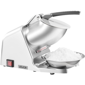 image:imageVEVOR Ice Crusher Machine 286lbs Per Hour Electric 4 Blades Snow Cone Maker Stainless Steel Shaved Ice Machine with Bowl and Cover 300W 2000RPM IceShaver for Home and Commercial Use BlueSliver