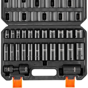 image:imageVEVOR Impact Socket Set 12 Inches 26 Piece Deep Sockets 6Point Rugged Construction CrV 12 Inches Drive Socket Set Impact Metric 10mm  36mm with a Storage Cage38 25PCS CRMO