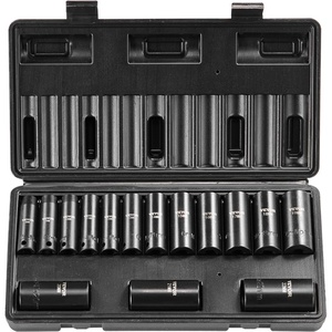 image:imageVEVOR Impact Socket Set 12 Inches 26 Piece Deep Sockets 6Point Rugged Construction CrV 12 Inches Drive Socket Set Impact Metric 10mm  36mm with a Storage Cage38 15PCS CRMO