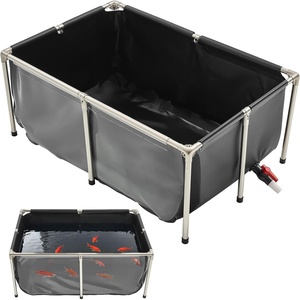 image:imageVEVOR KOI Aquarium Tank Above Ground Fish Pond 127 Gallon Foldable Canvas Fish Pool Pond with Clear Viewing Panel OutdoorIndoor No Dig Turtle Goldfish Pond with 304SS Frame and Drain ValveWith Clear Panel