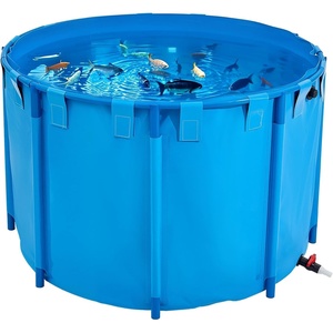 image:imageVEVOR KOI Aquarium Tank Above Ground Fish Pond 127 Gallon Foldable Canvas Fish Pool Pond with Clear Viewing Panel OutdoorIndoor No Dig Turtle Goldfish Pond with 304SS Frame and Drain ValveRoundBlue