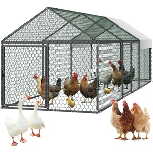 image:imageVEVOR Large Metal Chicken Coop with Run Walkin Chicken Coop for Yard with Waterproof Cover 65 x 98 x 65 ft Spire Roof Large Poultry Cage for Hen House Duck Coop and Rabbit Run1181L x 394W x 394H