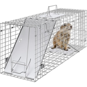 image:imageVEVOR Live Animal Cage Trap 31 x 10 x 12 Humane Cat Trap Galvanized Iron Folding Animal Trap with Handle for Rabbits Stray Cats Squirrels Raccoons Groundhogs and Opossums