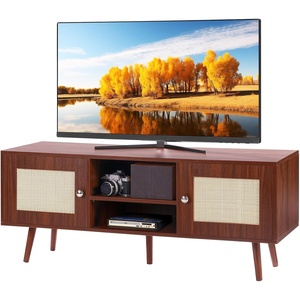 image:imageVEVOR Rattan Mid Century Modern TV Stand Boho TV Console for 55 inch TV WhiteWalnut