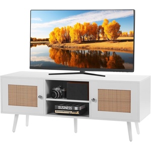 image:imageVEVOR Rattan Mid Century Modern TV Stand Boho TV Console for 55 inch TV WhiteWhite