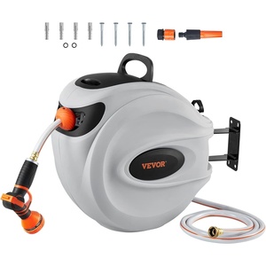 image:imageVEVOR Retractable Hose Reel 100 ft x 12 inch Garden Water Hose Reel with 9Pattern Nozzle 180 Swivel Bracket WallMounted Automatic Rewind Lock at Any Length with Slow Return System84 ft