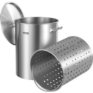 image:imageVEVOR Stainless Steel Stockpot 84 Quart Large Cooking Pots Cookware Sauce Pot with Basket Lid and Handle Heavy Duty Commercial Grade Stock Pot Sanding Treatment for Large Groups Events Silver359 Quarts