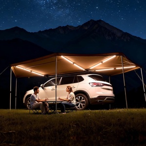 image:imageVEVOR Vehicle Awning 66x82 Roof Rack PullOut Sun Shade UV50 PU3000mm Retractable Weatherproof 4x4 Side Awning for SUV Outdoor Camping amp Overland Hardware Included wWaterproof Storage BagKhaki 270 2067ft Car Awning with LED