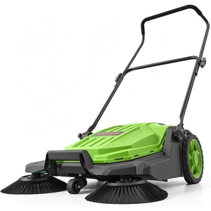 image:imageVEVOR WalkBehind Hand Push Floor Sweeper 256 Sweeping Width Floor Sweeper Manual NonElectric 5Gallon Waste Container Angle amp Height Adjustable Folding Handle for Walkway Yard Garage PatioGreen