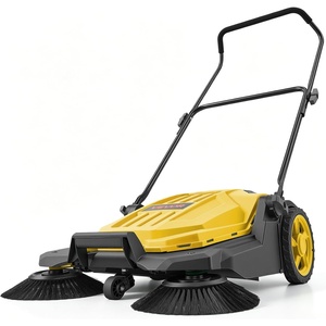image:imageVEVOR WalkBehind Hand Push Floor Sweeper 256 Sweeping Width Floor Sweeper Manual NonElectric 5Gallon Waste Container Angle amp Height Adjustable Folding Handle for Walkway Yard Garage PatioYellow