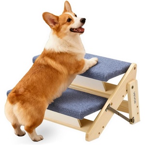 image:imageVEVOR Wood Pet Stairs 5Step Dog Stairs for Beds Sofa amp Cars 150lbs Load Capacity Floded Flat Design Stable amp Sturdy Cat amp Dog Step Ladder for Small Medium Large Older Pet Puppy EssentialsWood ColorBlue