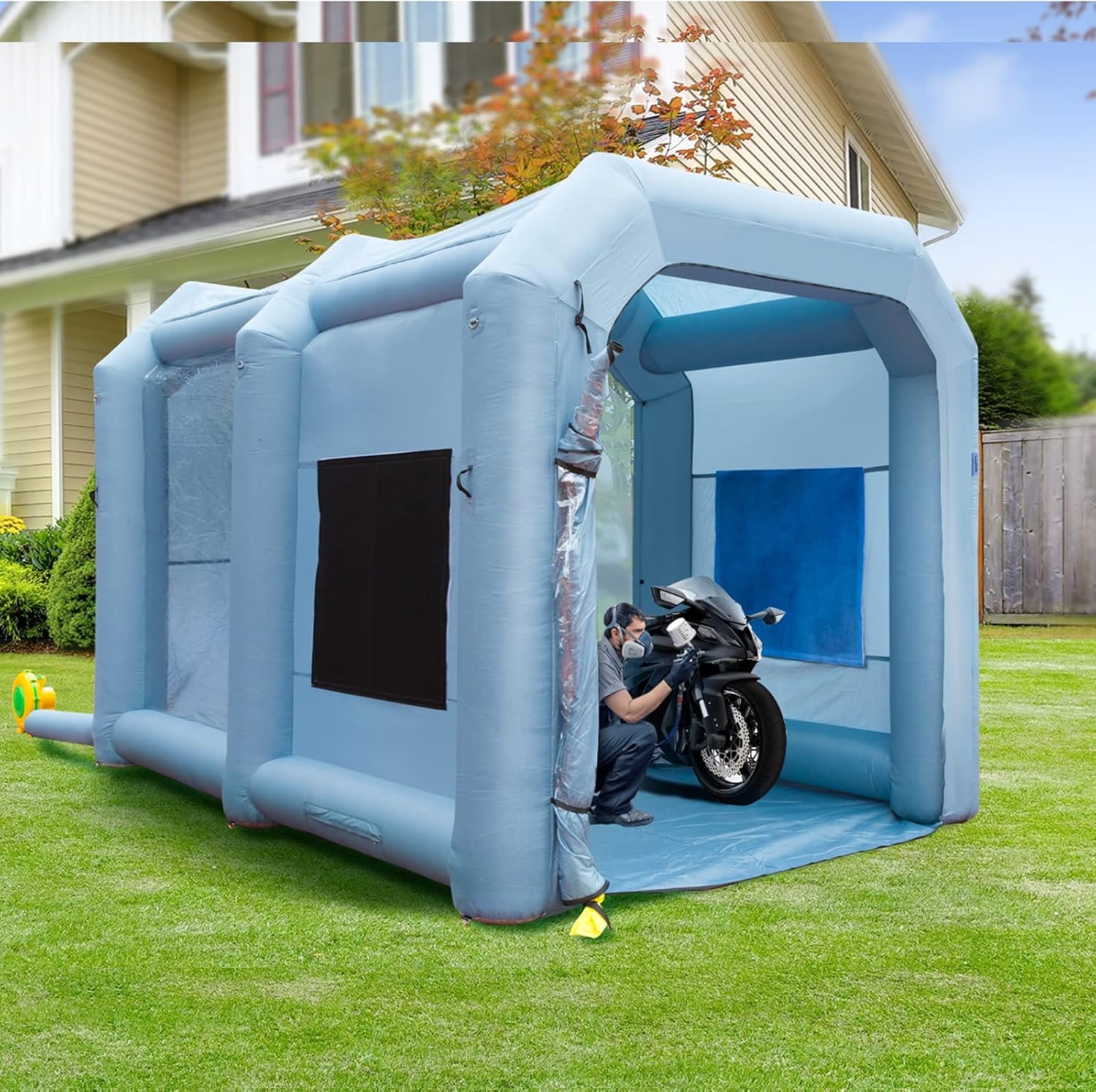 image:imageVEVOR Inflatable Paint Booth 98 x 82 x 82 ft Inflatable Spray Booth with 550W Powerful Blower and Air Filter System Portable Car Paint Booth for Motorcycle Bicycle Small Furniture Painting13x10x9Ft