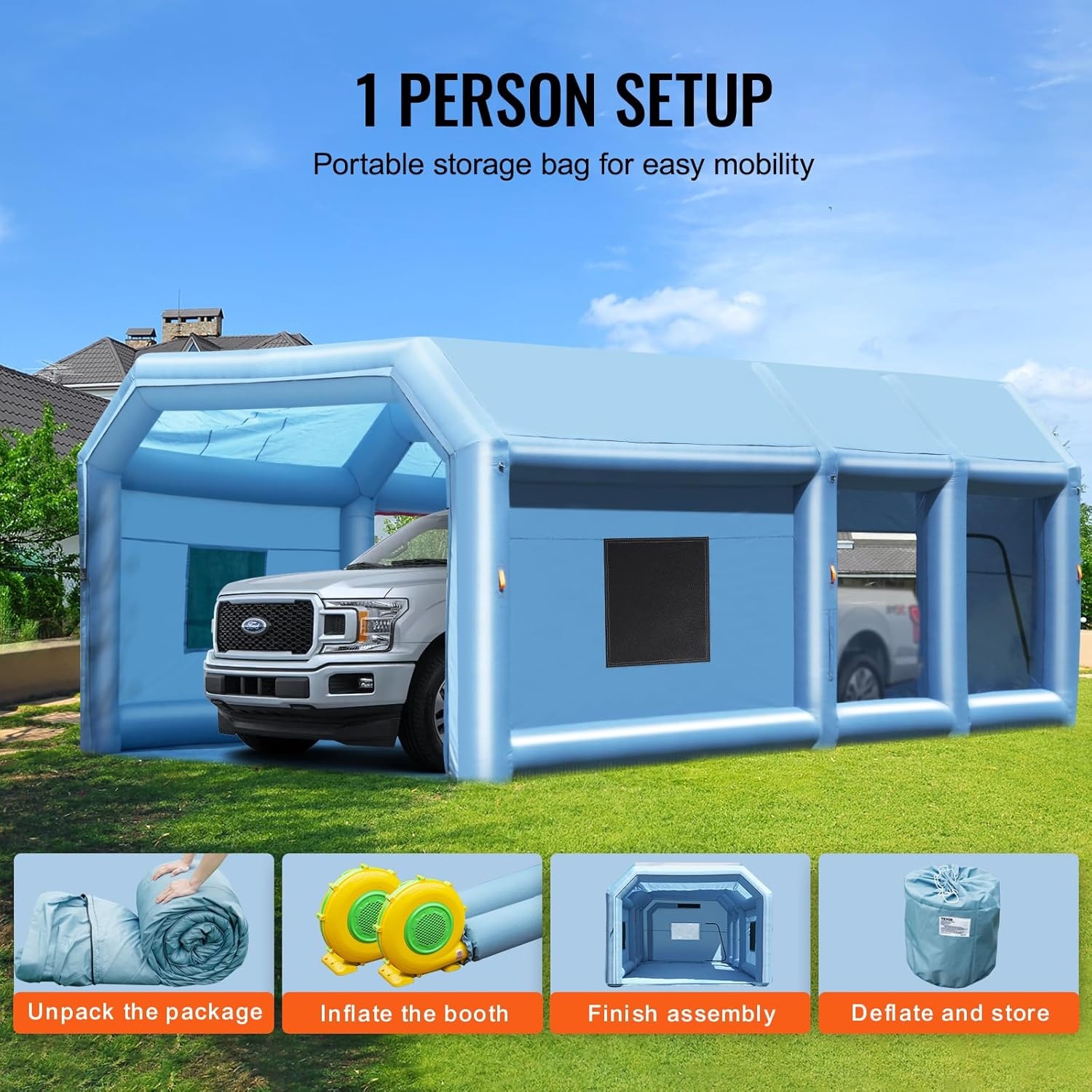 image:imageVEVOR Inflatable Paint Booth 98 x 82 x 82 ft Inflatable Spray Booth with 550W Powerful Blower and Air Filter System Portable Car Paint Booth for Motorcycle Bicycle Small Furniture Painting30x16x12Ft